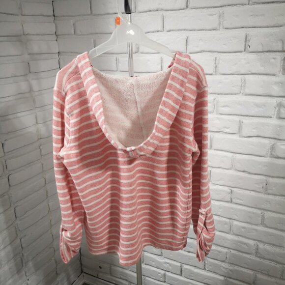 My Style Ladies Size XL Red & White Striped V-neck Terry Cloth Lined Hoodie - Picture 2 of 11